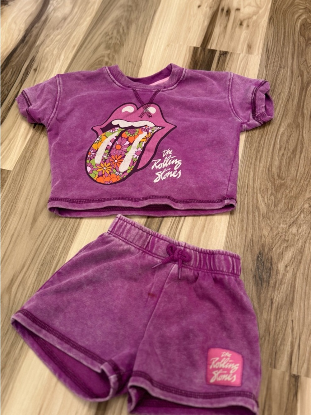 The Rolling Stones Purple Floral vintage acid wash sweatshirt & Shorts Set 18 mo